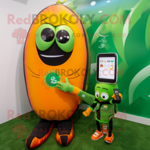 Orange Green Bean mascot costume character dressed with a Swimwear and Smartwatches