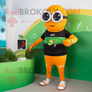 Orange Green Bean mascot costume character dressed with a Swimwear and Smartwatches