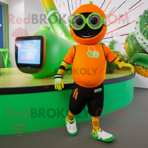 Orange Green Bean mascot costume character dressed with a Swimwear and Smartwatches