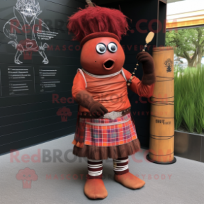 Rust Bagpipe mascot costume character dressed with a Empire Waist Dress and Foot pads