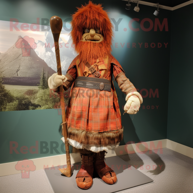 Rust Bagpipe mascot costume character dressed with a Empire Waist Dress and Foot pads
