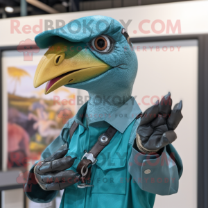 Blågrøn Utahraptor maskot...