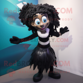 Black Mermaid mascot costume character dressed with a Culottes and Suspenders