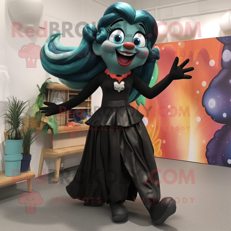 Black Mermaid mascot costume character dressed with a Culottes and Suspenders Black Mermaid mascot costume character dressed with a Culottes and Suspenders