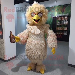 Beige Fried Chicken mascot costume character dressed with a Cocktail Dress and Backpacks