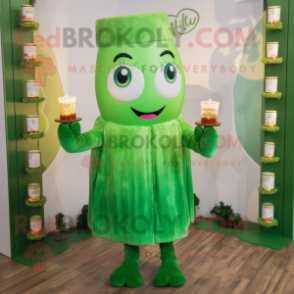 Green Scented Candle mascot costume character dressed with a Shift Dress and Headbands