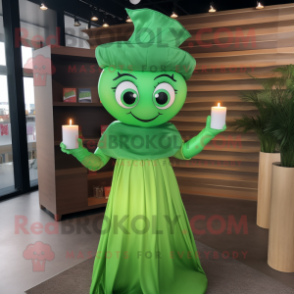 Green Scented Candle mascot costume character dressed with a Shift Dress and Headbands