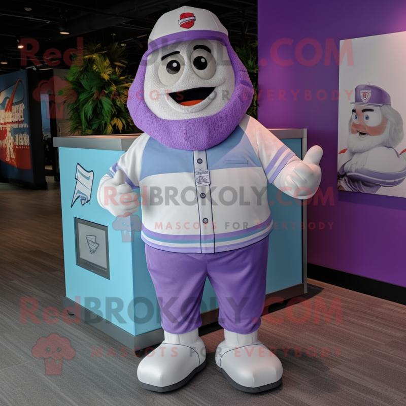 Lavender Ice mascot costume character dressed with a Cargo Shorts and Caps Lavender Ice mascot costume character dressed with a Cargo Shorts and Caps