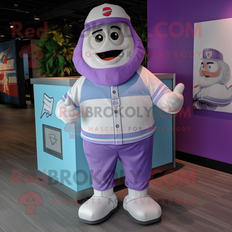 Lavender Ice mascot costume character dressed with a Cargo Shorts and Caps