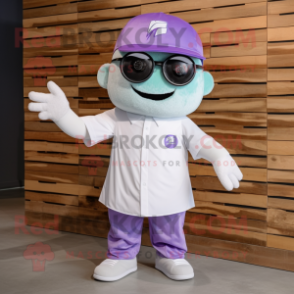 Lavender Ice mascot costume character dressed with a Cargo Shorts and Caps