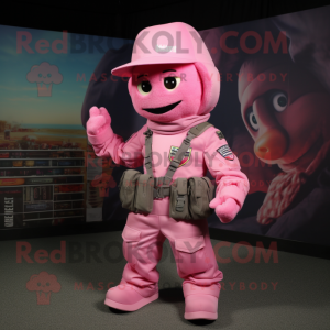Pink Soldier mascot costume character dressed with a Cargo Pants and Caps