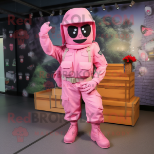 Pink Soldier mascot costume character dressed with a Cargo Pants and Caps