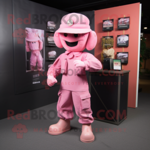 Pink Soldier mascot costume character dressed with a Cargo Pants and Caps