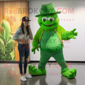 Lime Green Leprechaun Hat mascot costume character dressed with a Boyfriend Jeans and Watches