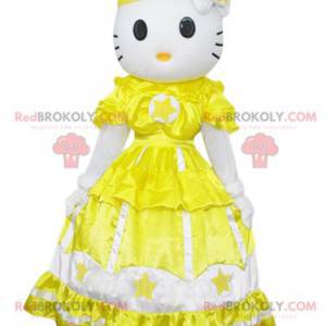 Mascot Hello Kitty, de beroemde kat met een gele jurk -