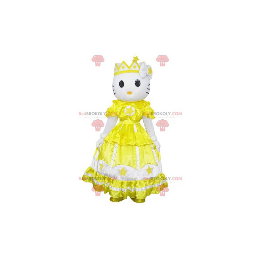 Maskot Hello Kitty, den berömda katten med en gul klänning -
