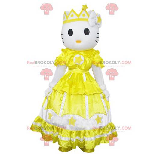 Mascot Hello Kitty, de beroemde kat met een gele jurk -