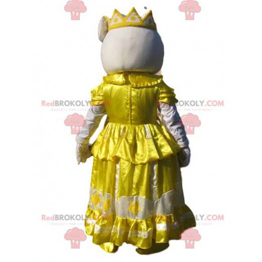 Mascot Hello Kitty, de beroemde kat met een gele jurk -