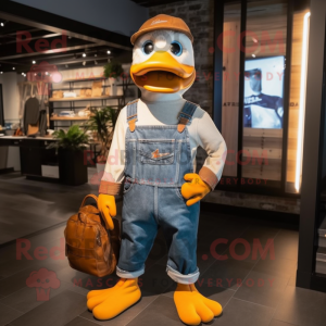 Rust Geese mascot costume character dressed with a Dungarees and Briefcases