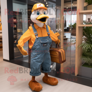 Rust Geese mascot costume character dressed with a Dungarees and Briefcases