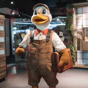 Rust Geese mascot costume character dressed with a Dungarees and Briefcases