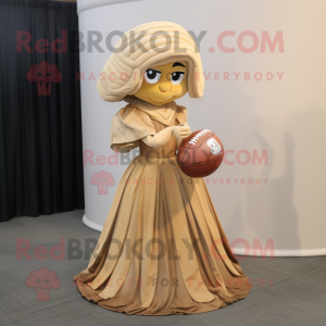 Tan American Football Helmet mascot costume character dressed with a Ball Gown and Shawls