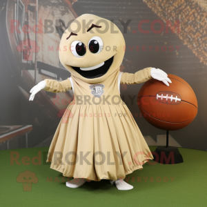 Tan American Football Helmet mascot costume character dressed with a Ball Gown and Shawls