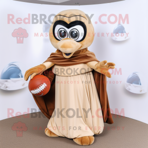 Tan American Football Helmet mascot costume character dressed with a Ball Gown and Shawls