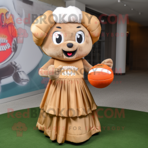 Tan American Football Helmet mascot costume character dressed with a Ball Gown and Shawls