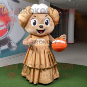 Tan American Football Helmet mascot costume character dressed with a Ball Gown and Shawls