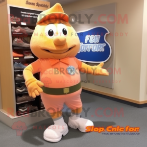 Peach Air Force Soldier mascot costume character dressed with a Running Shorts and Shoe clips