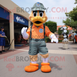 Peach Air Force Soldier mascot costume character dressed with a Running Shorts and Shoe clips