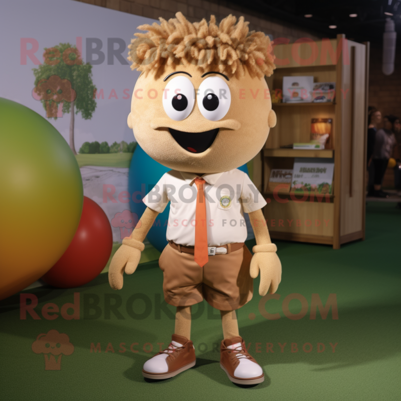 Tan Meatballs mascot costume character dressed with a Oxford Shirt and Anklets