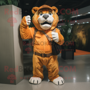 Orange Saber-Toothed Tiger mascot costume character dressed with a Cargo Pants and Gloves