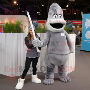 Gray Ice Hockey Stick mascot costume character dressed with a Yoga Pants and Ties