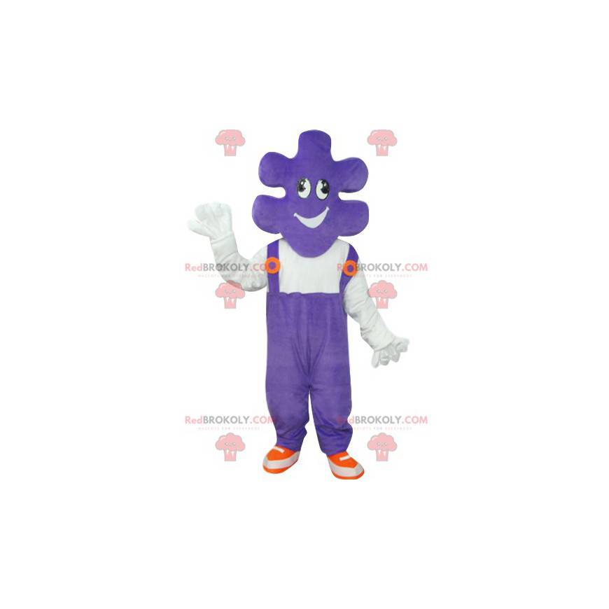 Maskottchen Puzzleteil mit lila Overalls - Redbrokoly.com Maskottchen Puzzleteil mit lila Overalls - Redbrokoly.com