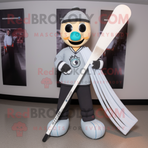 Gray Ice Hockey Stick mascot costume character dressed with a Yoga Pants and Ties