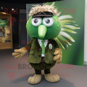 Forest Green Kiwi mascot costume character dressed with a Shorts and Ties