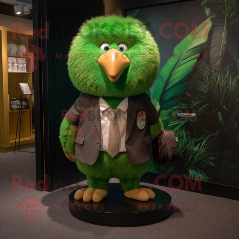 Forest Green Kiwi mascot costume character dressed with a Shorts and Ties