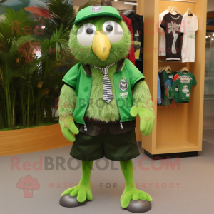 Forest Green Kiwi mascot costume character dressed with a Shorts and Ties