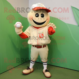 Beige Tomato mascot costume character dressed with a Baseball Tee and Bracelet watches