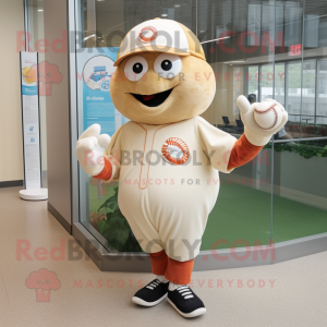 Beige Tomato mascot costume character dressed with a Baseball Tee and Bracelet watches