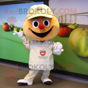 Beige Tomato mascot costume character dressed with a Baseball Tee and Bracelet watches