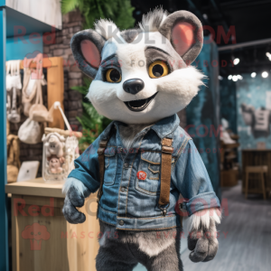 Cream Civet mascot costume character dressed with a Denim Shorts and Hairpins