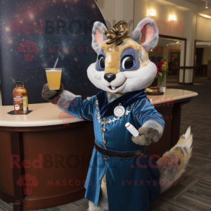 Navy Flying Squirrel mascot costume character dressed with a Cocktail Dress and Scarves