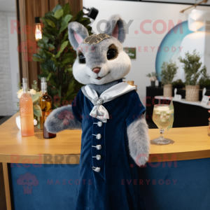 Navy Flying Squirrel mascot costume character dressed with a Cocktail Dress and Scarves