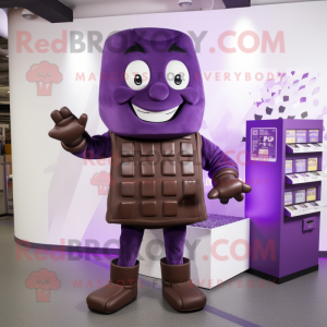 Purple Chocolate Bars mascot costume character dressed with a Chinos and Shoe clips