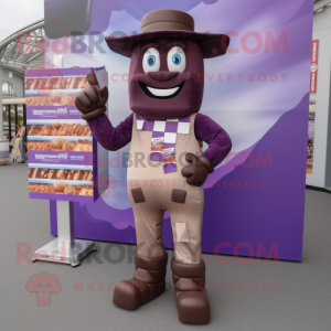 Purple Chocolate Bars mascot costume character dressed with a Chinos and Shoe clips