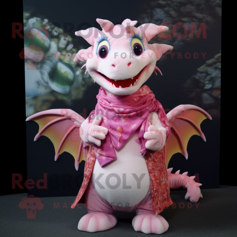 Pink Dragon mascot costume character dressed with a Blouse and Shawls