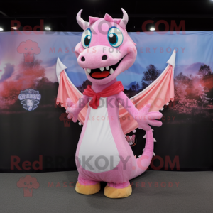 Pink Dragon mascot costume character dressed with a Blouse and Shawls